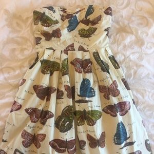 Anthropologie Maeve Strapless Dress Butterflies